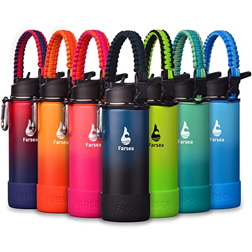 Farsea Insulated Water Bottle With Paracord Handle, Protective Silicone Boot and 2 Lids (Straw Lid & Spout Lid), Stainless Steel Water Bottle Wide Mouth, Double Wall Sweat-Proof BPA-Free, 18 oz - Image 1