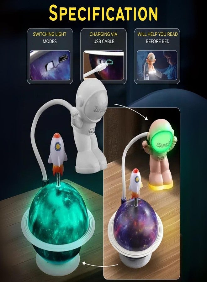 أسينشين مصباح قمر ثلاثي الأبعاد بتصميم رائد فضاء وصاروخ، مزود بإضاءة ليلية LED متعددة الألوان، قابل لإعادة الشحن، مصباح طاولة ديكوري، هدية مثالية لغرفة نوم الأطفال، أعياد الميلاد، طاولة الدراسة، ذكرى الزواج، ديكور المنزل والمكتب (متنوع) - Image 3