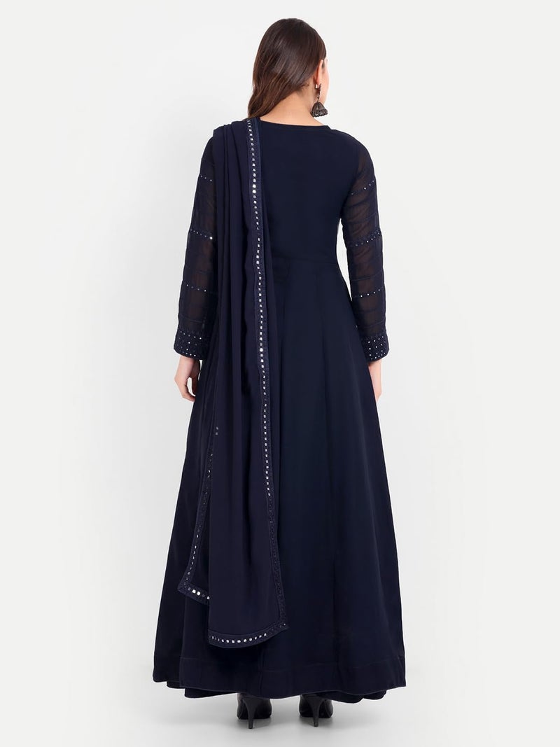 TRENDMALLS Women's Georgette Embroidery Salwar Suit Set Kurta Lehenga with Dupatta (G129-Blue-XL) - Image 3