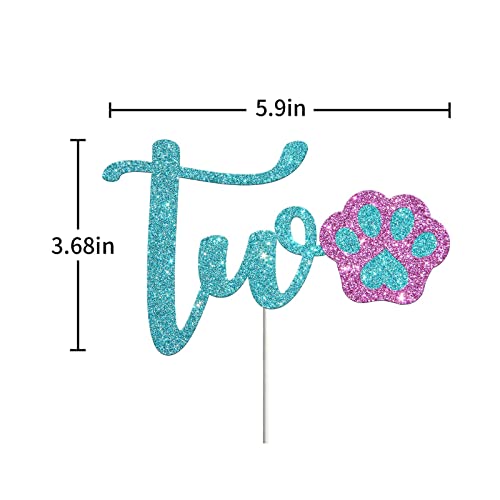 Festiko®Lets Pawty Two Cake Topper, Happy 2nd Birthday Cake Topper, Pet Dog Puppy Birthday Party Cake Supplies Decoration - Blue & Pink Glitter - Image 2