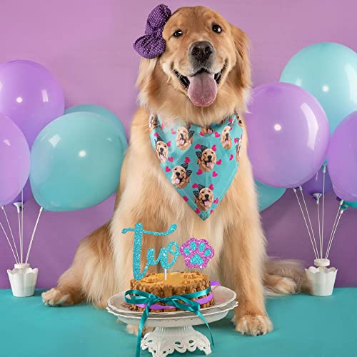 Festiko®Lets Pawty Two Cake Topper, Happy 2nd Birthday Cake Topper, Pet Dog Puppy Birthday Party Cake Supplies Decoration - Blue & Pink Glitter - Image 5