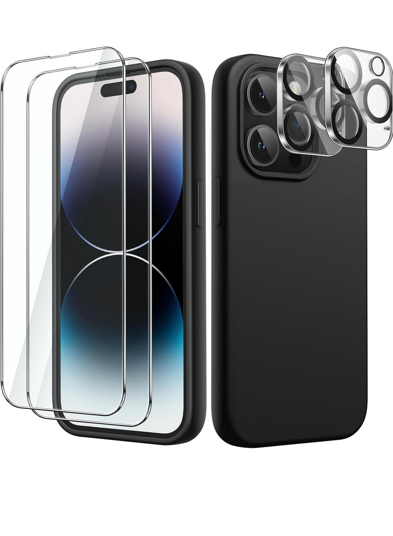 إلترازون 5 in 1 Silicone Case for iPhone 14 Pro Max 6.7-inch, with 2-Pack Screen Protector and 2-Pack Camera Lens Protector, Full Coverage Tempered Glass Film, Shockproof Phone Cover (Black) - Image 1