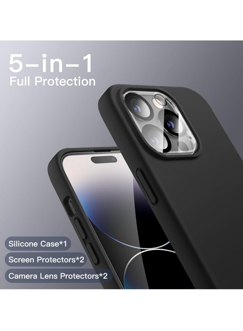 إلترازون 5 in 1 Silicone Case for iPhone 14 Pro Max 6.7-inch, with 2-Pack Screen Protector and 2-Pack Camera Lens Protector, Full Coverage Tempered Glass Film, Shockproof Phone Cover (Black) - Image 3