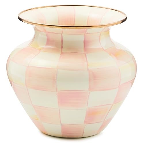mackenzie childs MACKENZIECHILDS Enamel Large Vase Unique FlowerVase Decor PinkandWhite Rosy Check - Image 1