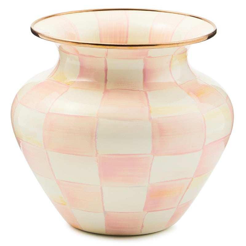mackenzie childs MACKENZIECHILDS Enamel Large Vase Unique FlowerVase Decor PinkandWhite Rosy Check - Image 2