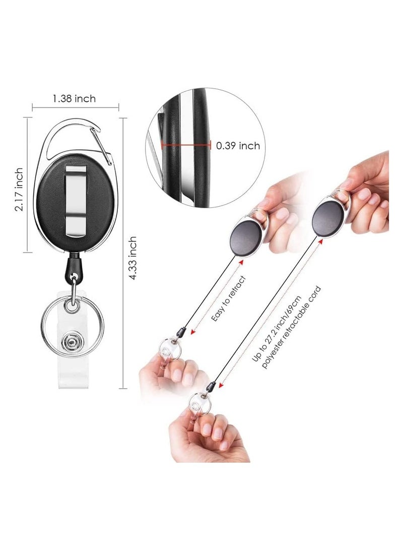 NIIMBOT 10 Pieces Retractable Badge Holder with Carabiner Reel Clip and Key Ring for ID Card Key Keychain Holders Black  - Image 2