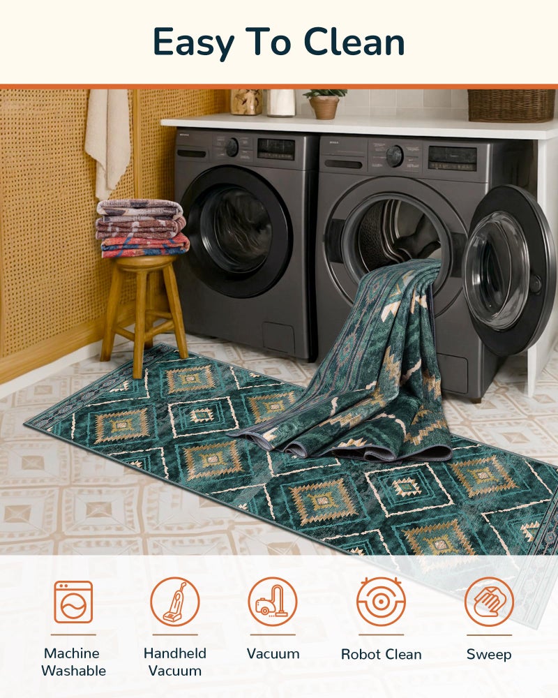 BESTSWEETIE Area Rug 8x10 Rug Machine Washable Non-Slip Low Pile Print Pattern Western Rug for Living Room Bedroom Entryway Tribal Series -Teal/Green - Image 3