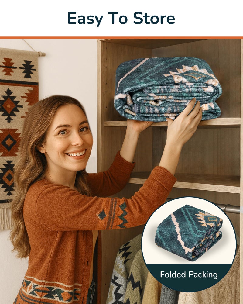 BESTSWEETIE Area Rug 8x10 Rug Machine Washable Non-Slip Low Pile Print Pattern Western Rug for Living Room Bedroom Entryway Tribal Series -Teal/Green - Image 5