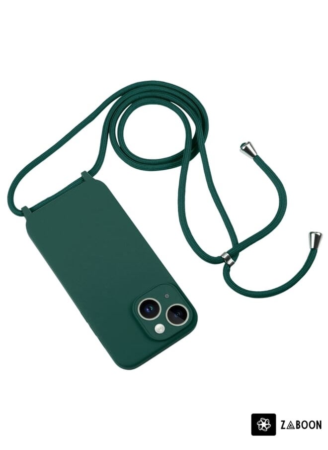 Generic - For iPhone 14 Crossbody Lanyard Liquid Silicone Case(Clover Green) - Image 1