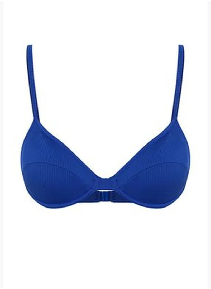 trendyol Saxe Blue Balconette Textured Bikini Top
