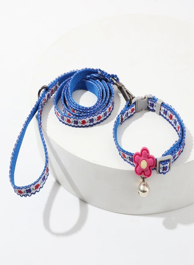 WeimoMonkey Puppy Collar XS with Bell Leash Set,Basic Puppy Collars Floral Print for XXS Xs Small Cat Pet Animal Litter Tiny Kitten Boy Girls, Blue - Image 2