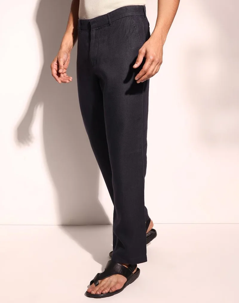 Navy Linen 808 Straight Leg Pant