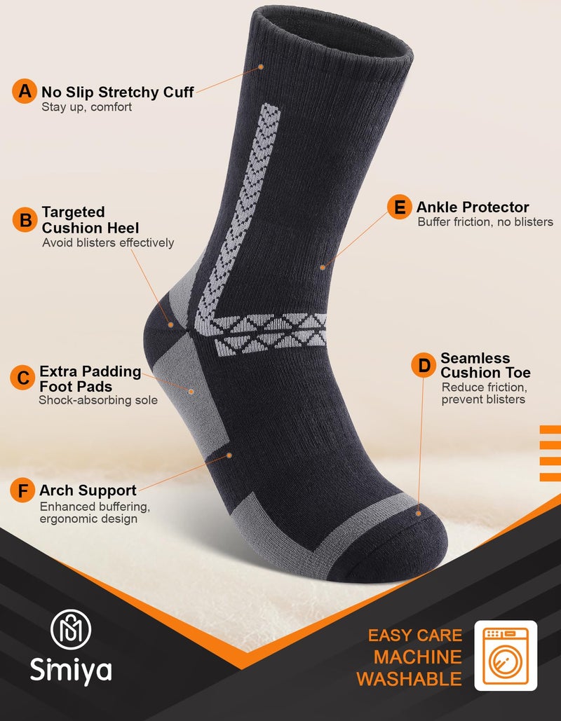 SIMIYA Merino Wool Socks for Men, 5 Pairs Thermal Warm Hiking Super Thick Crew Work Cushion Sock for Mens Winter Cold Weather - Image 5