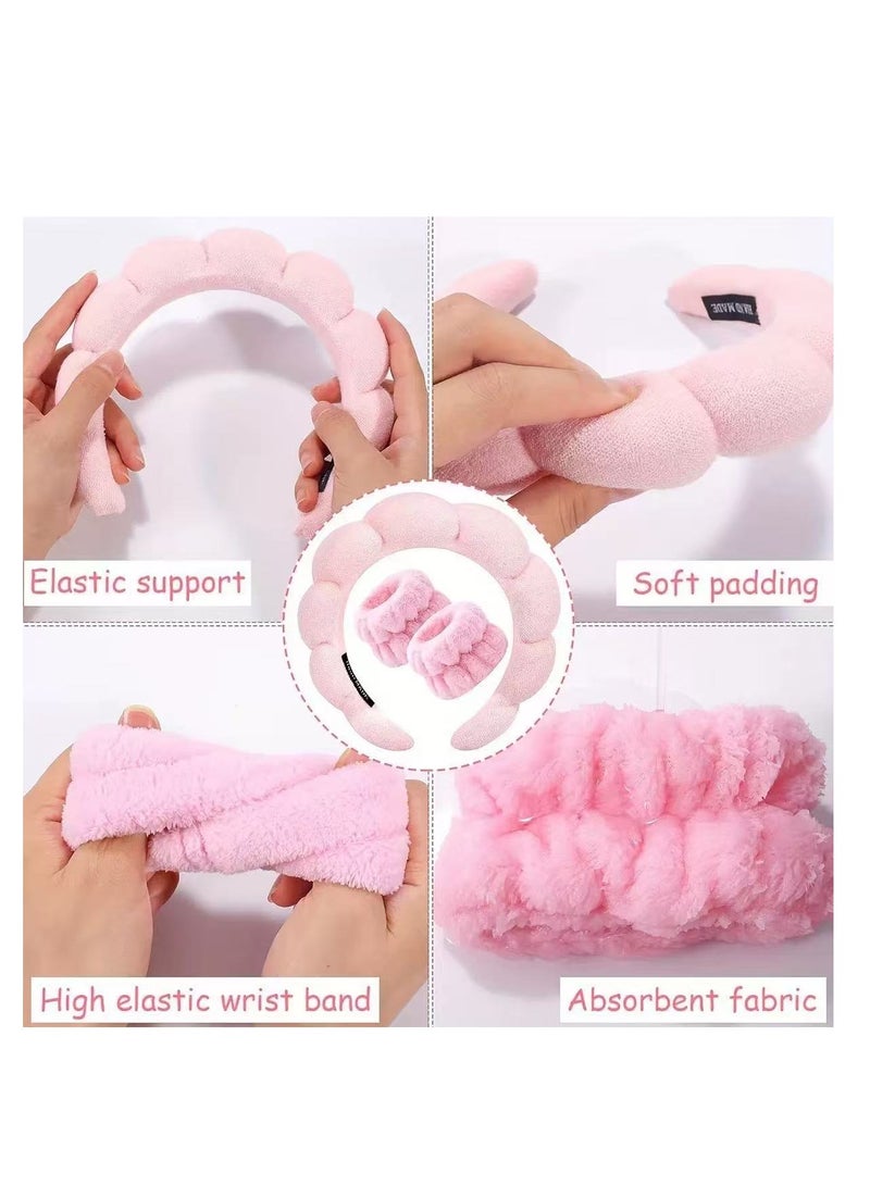 Generic 5PCS Sponge Headband Wristband Sets, Makeup Headband Set, Spa Headband for Washing Face , Skincare Makeup Removal, Yoga Sports, Shower Head Band (Pink)  - Image 5
