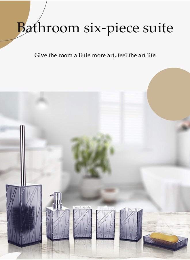 DUNISO 6 pieces of Bathroom accessories set, plastic gift set, twill square stainless steel bathroom set, with lotion bottle, toothbrush cup, mouthwash cup, soap tray, toilet brush, cotton swab box  - Image 3