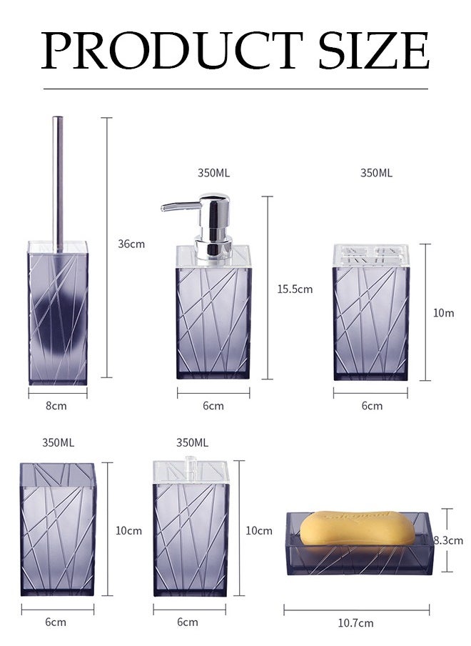 DUNISO 6 pieces of Bathroom accessories set, plastic gift set, twill square stainless steel bathroom set, with lotion bottle, toothbrush cup, mouthwash cup, soap tray, toilet brush, cotton swab box  - Image 2