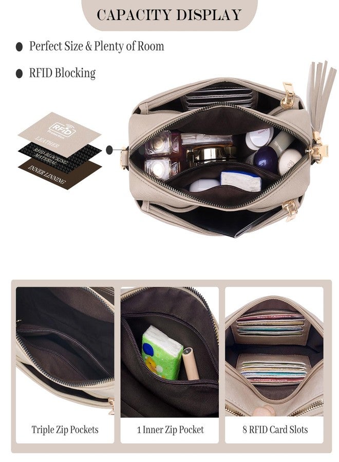 Roulens Triple Zip Small Crossbody Bag for women,Wide Strap Cell Phone Purse Shoulder Handbag Wallet with Credit Card Slots - Image 3