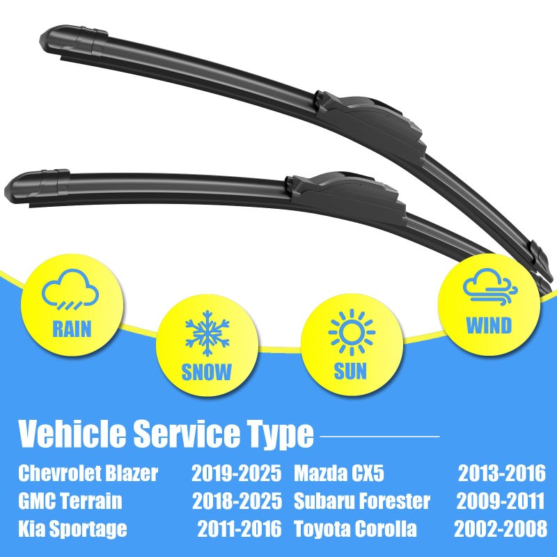 GavimnalÂ® 24"+18" Silicone Wiper Blades Replacement For Toyota Corolla 2002-2008 Chevrolet Blazer 2019-2025 GMC Terrain 2018-2025 Mazda CX5 13-16,All-Season Front Windshield Wiper Blades(Set of 2) - Image 2