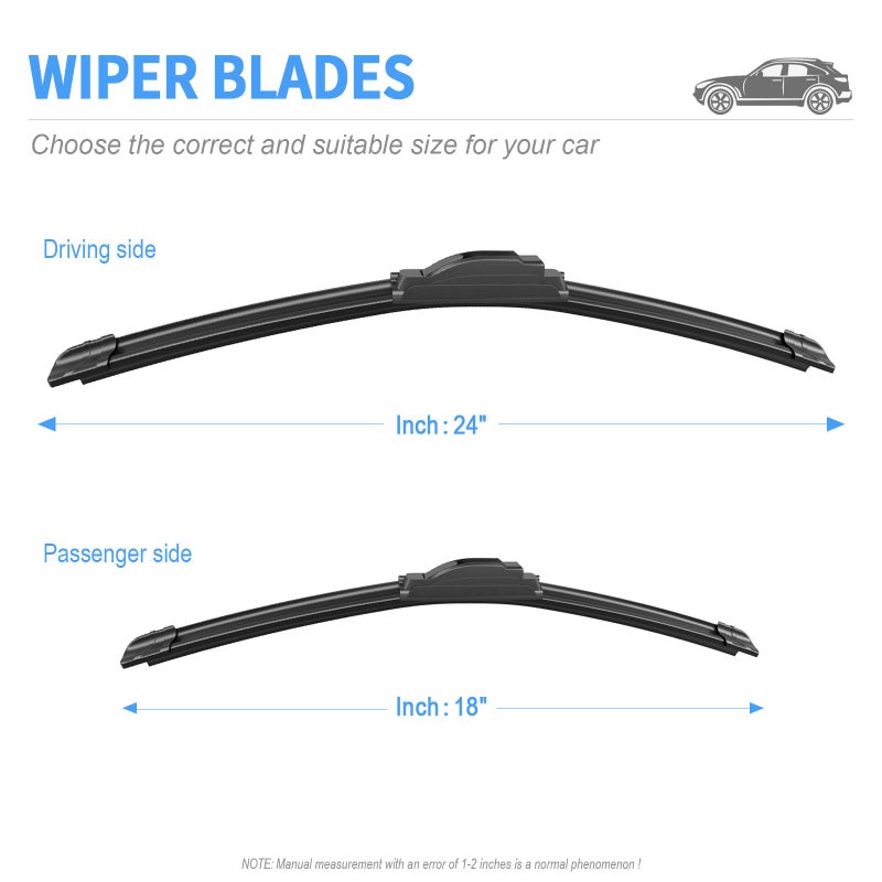 GavimnalÂ® 24"+18" Silicone Wiper Blades Replacement For Toyota Corolla 2002-2008 Chevrolet Blazer 2019-2025 GMC Terrain 2018-2025 Mazda CX5 13-16,All-Season Front Windshield Wiper Blades(Set of 2) - Image 5