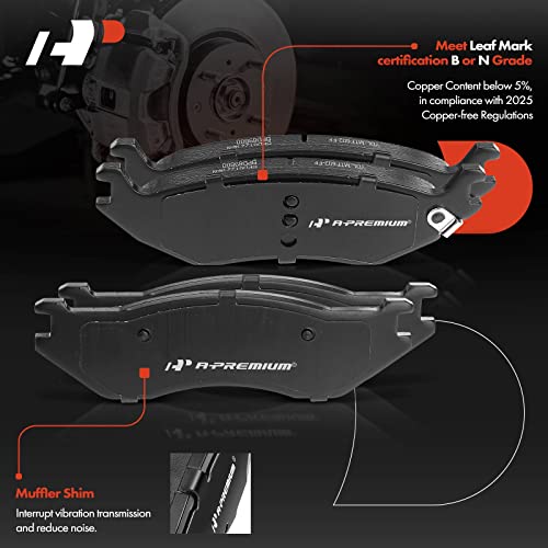 A-Premium Front and Rear Ceramic Disc Brake Pads Set Compatible with Select Dodge Models - Durango 2003-2006, Ram 1500 2002-2005, with Hardware, 8 Pcs - Image 2