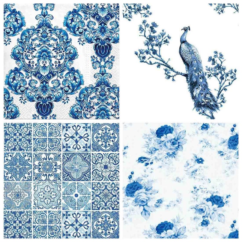 The Tissue Store The Tissue Store Decoupage Paper Napkin for Craft 4 Sheets Floral 27 Blue and White  - Image 1