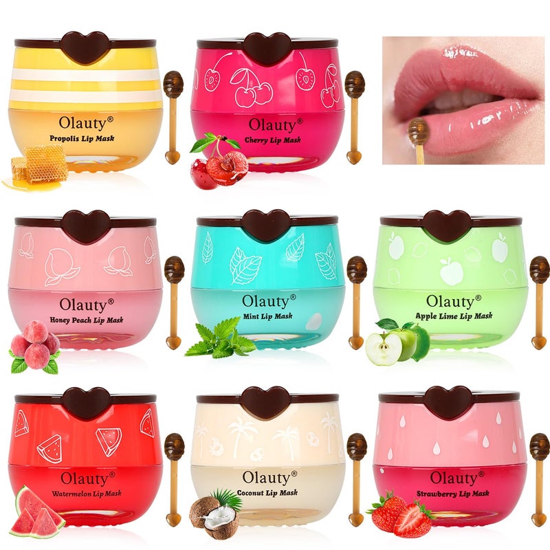 MinFei Bee Lip Balm Honey Pot8PCS Lip Mask OvernightHydrating Prevention Dry and Cracked Lip Scrubs Exfoliator Lip CareMoisturizing Lip Sleeping Mask Reduces Lip Lines 