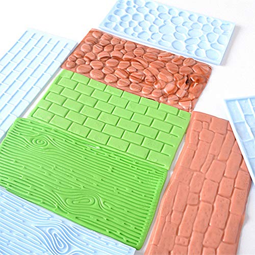HiParty 10Pcs/Set Fondant Impression Mat, Tree Bark Brick Stone Wall Flower Cobblestone Diamond Quilted Grid Texture Design Embossed Lace Embossing Mold Decorating Tools for Wedding Cake Border Decoration - Image 5