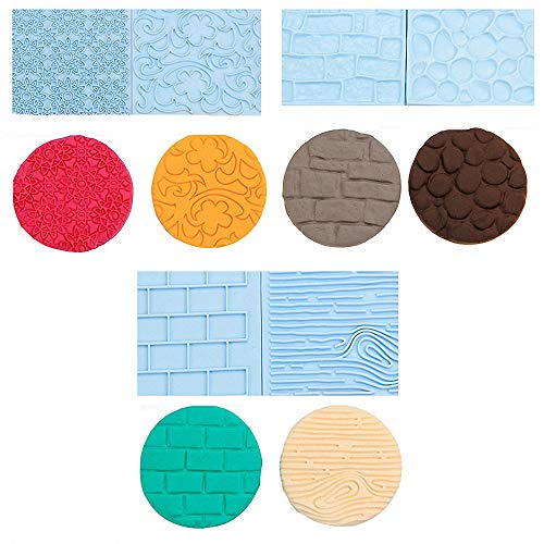 HiParty 10Pcs/Set Fondant Impression Mat, Tree Bark Brick Stone Wall Flower Cobblestone Diamond Quilted Grid Texture Design Embossed Lace Embossing Mold Decorating Tools for Wedding Cake Border Decoration - Image 4