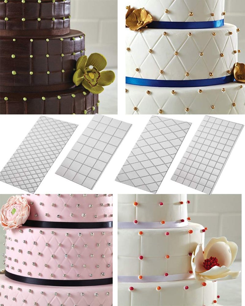 HiParty 10Pcs/Set Fondant Impression Mat, Tree Bark Brick Stone Wall Flower Cobblestone Diamond Quilted Grid Texture Design Embossed Lace Embossing Mold Decorating Tools for Wedding Cake Border Decoration - Image 3
