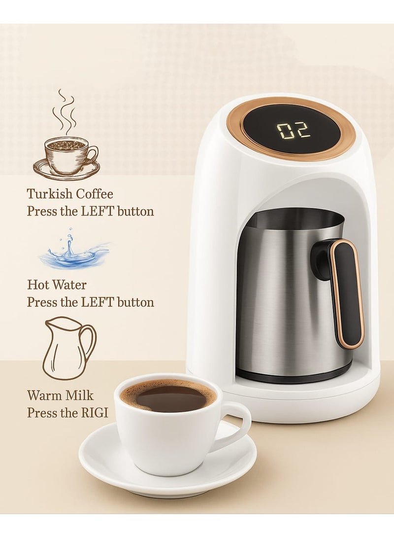 3 in 1 Turkish Coffee Maker White – Electric Coffee, Milk & Water Warmer | Dual Heating Modes | Fast & Safe Brewing | Ideal for Turkish Coffee, Milk Frothing & Hot Drinks | Portable Stainless Steel Kettle Pot  - Image 2