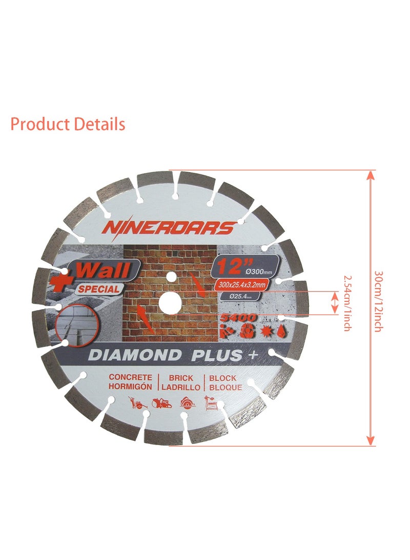 nineroars 12 بوصة الماس رأى شفره للخرسانة والطوب والرخام والجرانيت ، ومناسبة خاصة لقطع الجدران والخرسانة - Image 2