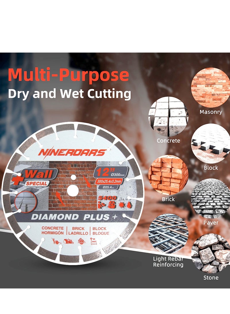 nineroars 12 بوصة الماس رأى شفره للخرسانة والطوب والرخام والجرانيت ، ومناسبة خاصة لقطع الجدران والخرسانة - Image 5