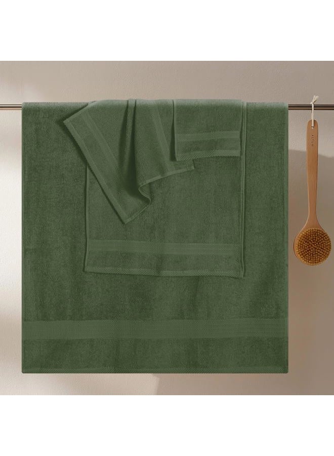 GLAMBURG Ultra Soft 8-Piece Towel Set - 100% Pure Ring spun Cotton, Contains 2 Oversized Bath Towels 27x54, 2 Hand Towels 16x28, 4 Wash Cloths 13x13 - Ideal for Everyday use, Hotel & Spa - Olive Green - Image 3