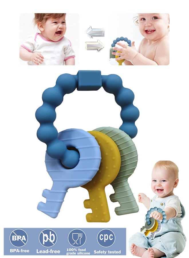 MXN Baby Silicone Teething Toys, Babies Cute Teething Ring Unisex, Teething Keys Toy for Infants Soft Raised Texture to Soothe Gums and BPA Free - Image 1