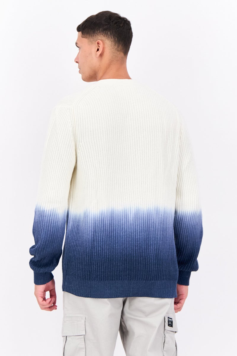 PERRY ELLIS Men V-Neck Two-Tone Cardigan, Off White  - Image 3