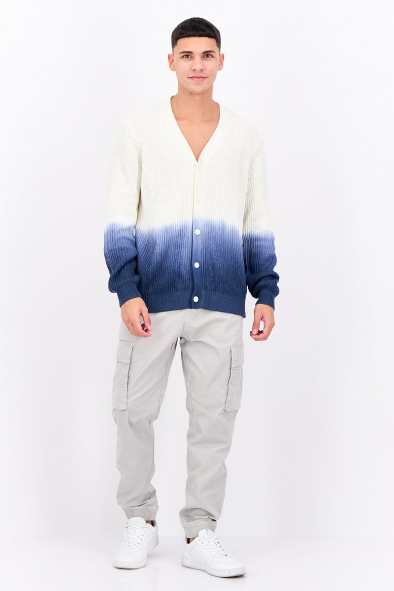 PERRY ELLIS Men V-Neck Two-Tone Cardigan, Off White  - Image 4