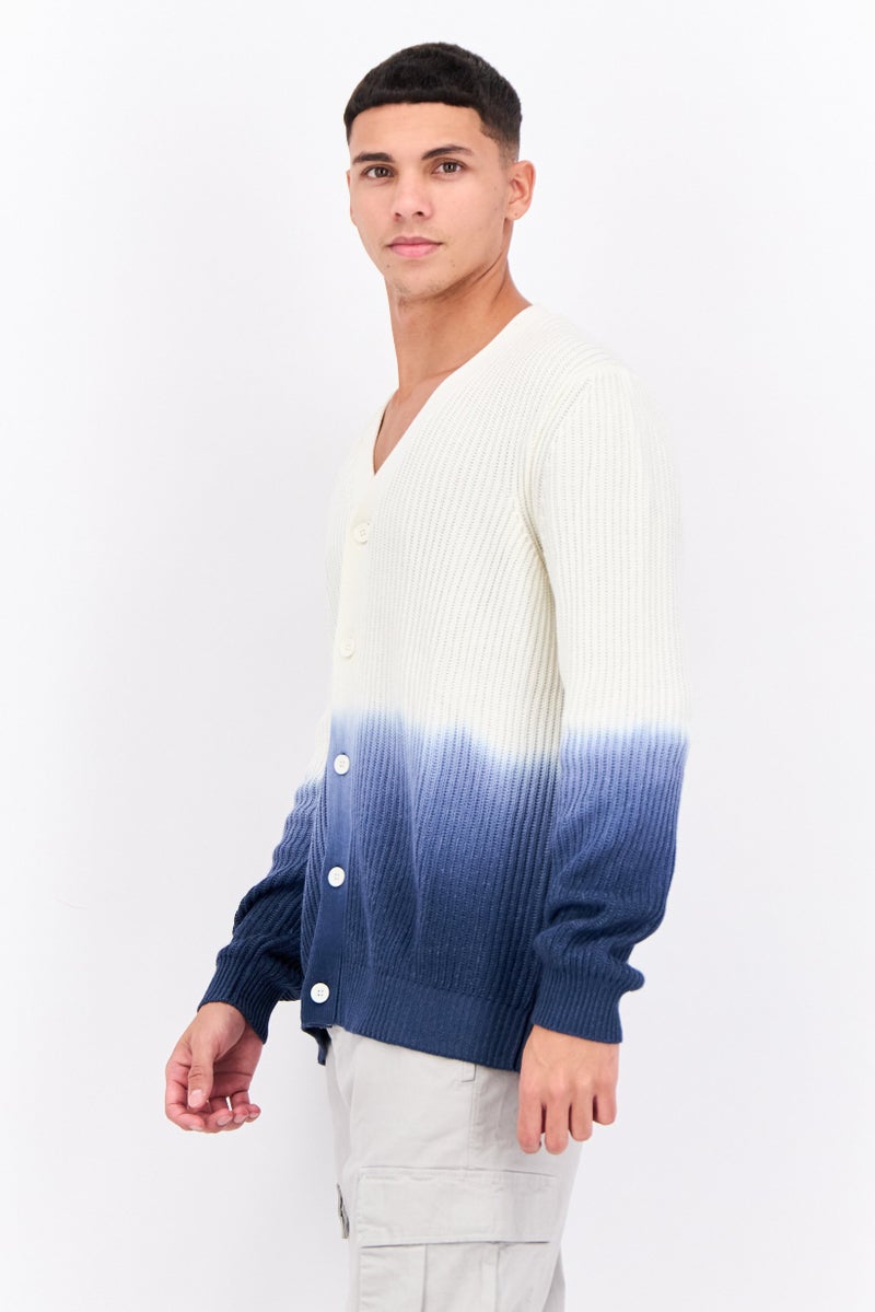 PERRY ELLIS Men V-Neck Two-Tone Cardigan, Off White - Image 2