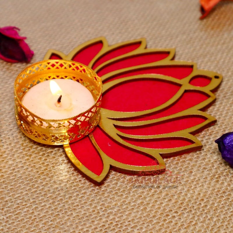 JAIPUR ACE Jaipur Ace Decorative Diwali Tealight Diya Traditional Handmade Lotus tealight Candle Holder Rangoli TealightDiyaCandles Set for Home Decoration Diwali Laxmi Pooja Diya Rangoli Set Set of 6  - Image 2
