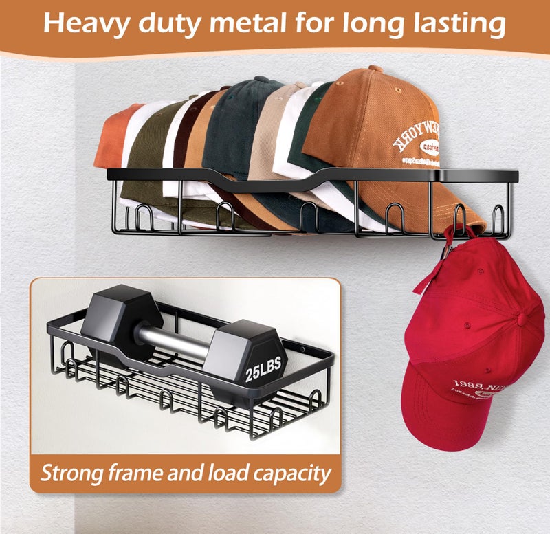 KEETDY Metal Hat Racks for Baseball Caps Wall Hat Organizer Fit 48 Caps Holder, 2 Packs Sturdy Wall Mounted Hat Storage Organizer, Black, Patent: US D1,041,201 S - Image 2