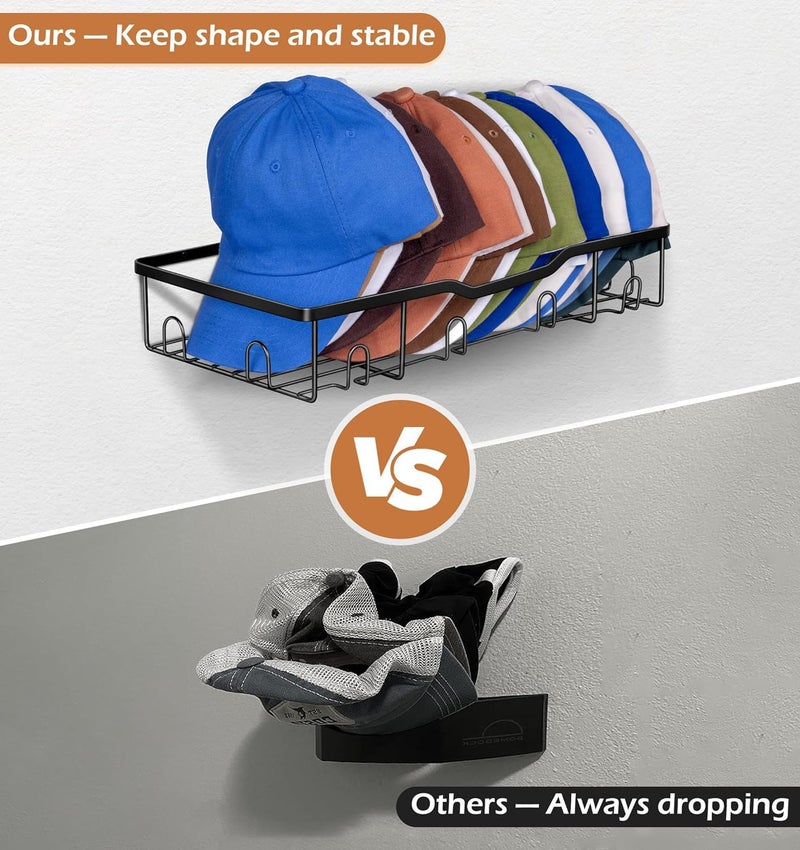 KEETDY Metal Hat Racks for Baseball Caps Wall Hat Organizer Fit 48 Caps Holder, 2 Packs Sturdy Wall Mounted Hat Storage Organizer, Black, Patent: US D1,041,201 S - Image 4