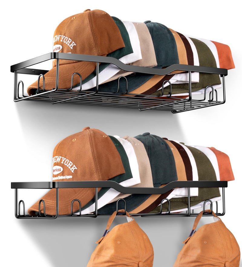 KEETDY Metal Hat Racks for Baseball Caps Wall Hat Organizer Fit 48 Caps Holder, 2 Packs Sturdy Wall Mounted Hat Storage Organizer, Black, Patent: US D1,041,201 S - Image 1