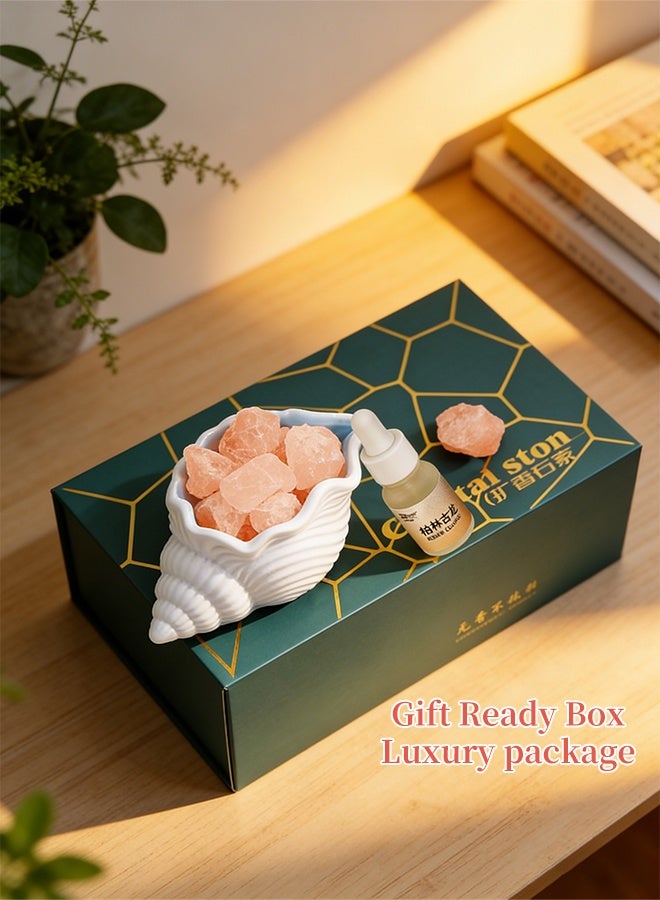 Crystal Stone Reedless Aromatherapy Diffuser Set, Natural Crystals + Ceramic Seashell Holder + Fragrance Oil, Home Scent Diffuser for Living Room, Bedroom, Office & Gifting - Image 5