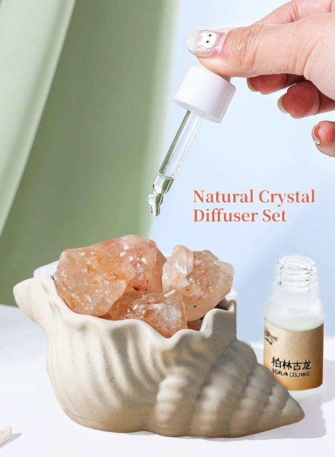 Crystal Stone Reedless Aromatherapy Diffuser Set, Natural Crystals + Ceramic Seashell Holder + Fragrance Oil, Home Scent Diffuser for Living Room, Bedroom, Office & Gifting - Image 2