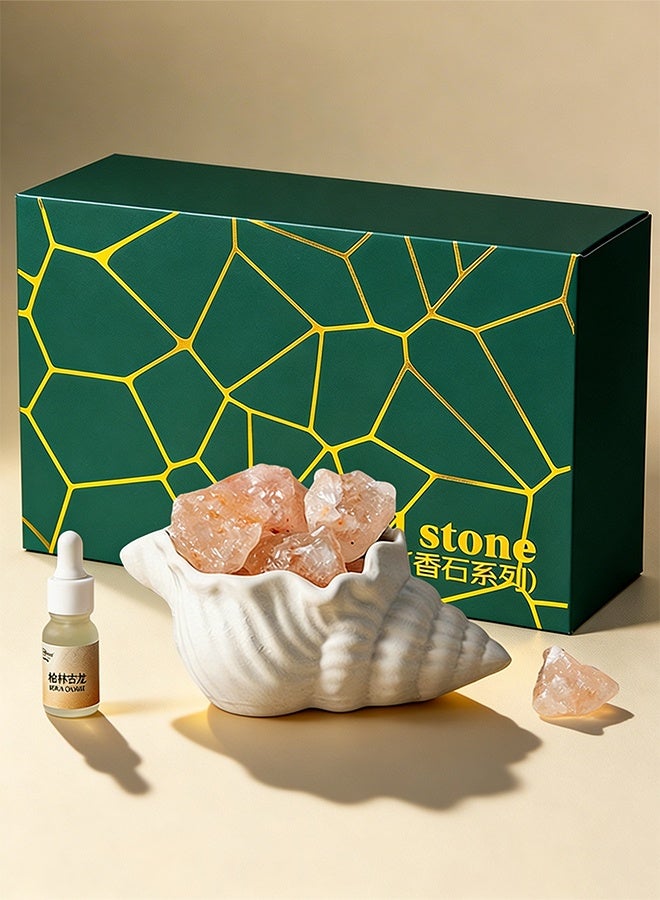 Crystal Stone Reedless Aromatherapy Diffuser Set, Natural Crystals + Ceramic Seashell Holder + Fragrance Oil, Home Scent Diffuser for Living Room, Bedroom, Office & Gifting - Image 1