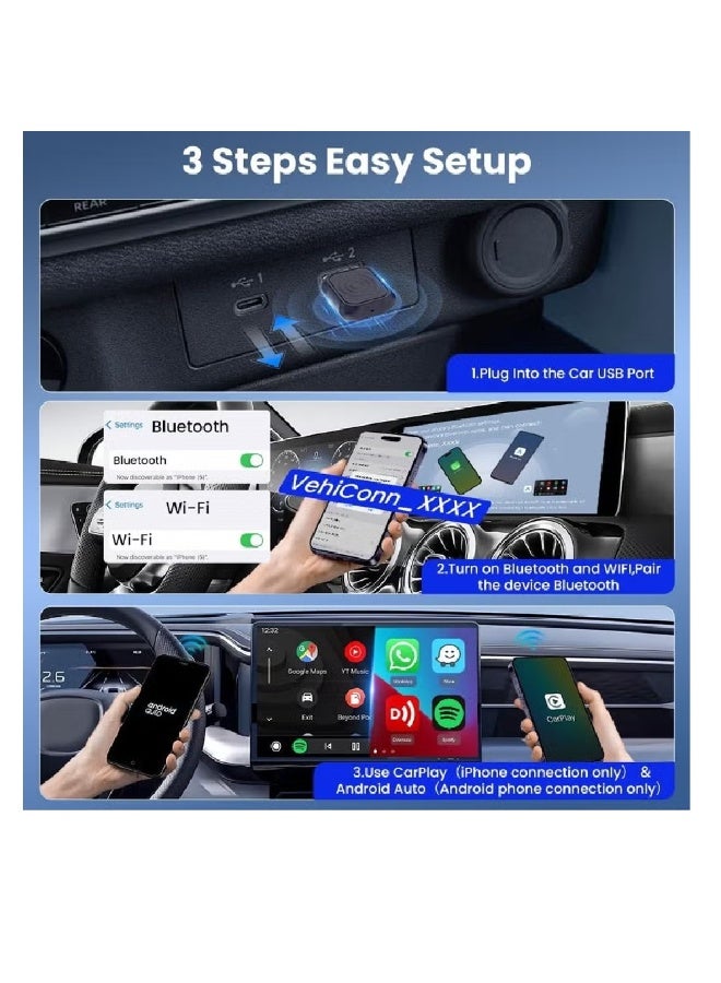Carlinkit 2-in-1 Mini Ultra Wireless CarPlay Adapter & Android Auto - for iOS 10+/Android 11+, Convert Wired to Wireless with USB- - Image 2