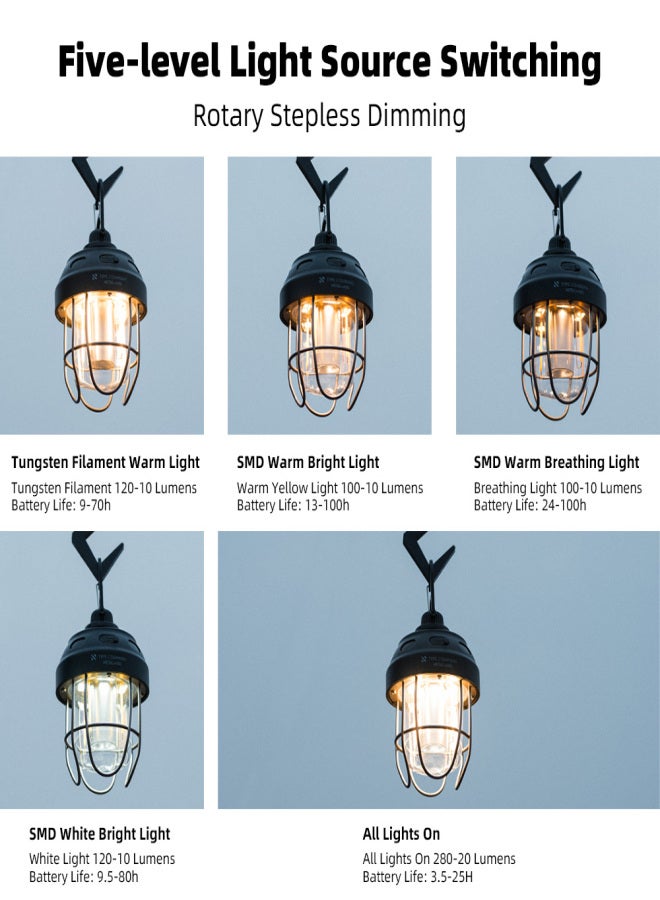 shinrtrip Camping Lights & Lanterns  Carbon Steel 5 Modes USB Rechargeable 2000mAh As Power Bank 100H Runtime  Camping Outdoor Lights Hanging Ambient Light - Image 3