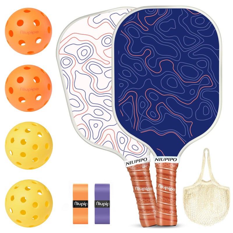 Pickleball Paddles Lightweight Fiberglass Pickleball Paddle Set of 2 w 4 Pickleball Balls 2 Pickleball Picker and Washable Mesh Bag for BeginnerIntermediate