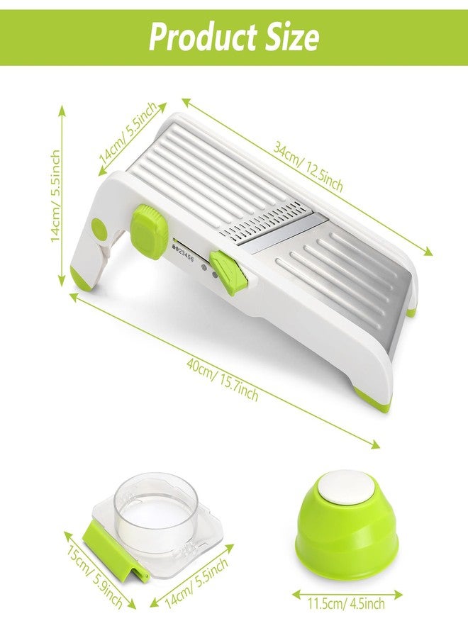 Foyucool Mandoline Slicer for Kitchen, Adjustable Stainless Steel Mandoline Food Slicer, Onion Potato Cucumber Tomato Carrot Vegetable Fruit Slicer, Mandolin Veggie Cutter with Food Holder, Green - Image 5