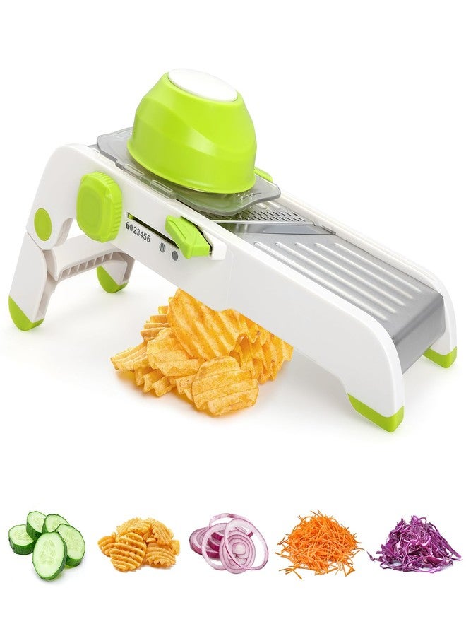 Foyucool Mandoline Slicer for Kitchen, Adjustable Stainless Steel Mandoline Food Slicer, Onion Potato Cucumber Tomato Carrot Vegetable Fruit Slicer, Mandolin Veggie Cutter with Food Holder, Green - Image 1