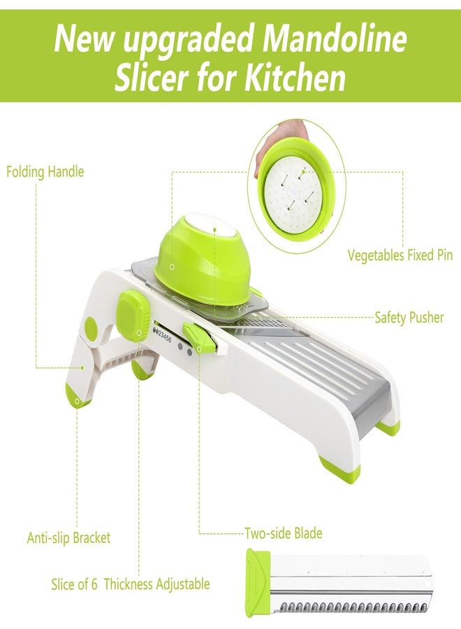 Foyucool Mandoline Slicer for Kitchen, Adjustable Stainless Steel Mandoline Food Slicer, Onion Potato Cucumber Tomato Carrot Vegetable Fruit Slicer, Mandolin Veggie Cutter with Food Holder, Green - Image 2